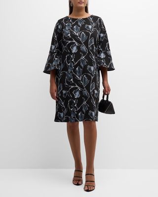 Bella Floral-Print Bell-Sleeve Midi Dress