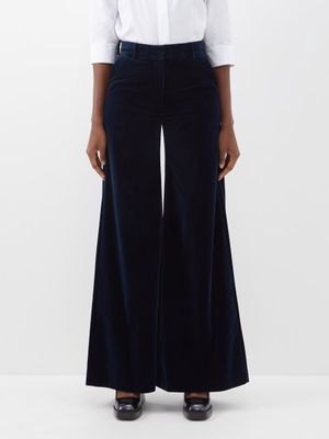 Bella Freud - Bianca Velvet Wide-leg Suit Trousers - Womens - Dark Blue