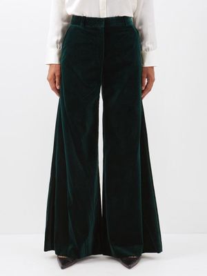 Bella Freud - Bianca Wide-leg Velvet Trousers - Womens - Dark Green