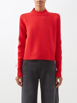 Bella Freud - Britt Side-stripe Merino-blend Sweater - Womens - Red Ivory