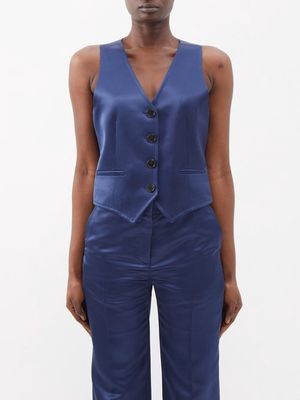 Bella Freud - Chrissie Satin Waistcoat - Womens - Dark Blue