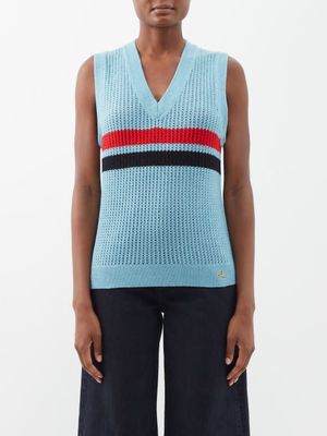Bella Freud - Cricket Eyeletted Wool-blend Sweater Vest - Womens - Light Blue