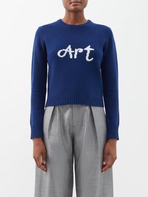 Bella Freud - Cropped Art-intarsia Merino-blend Sweater - Womens - Navy