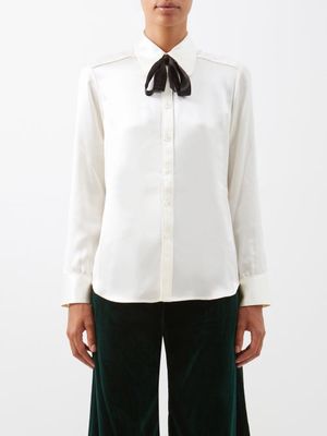 Bella Freud - Dolly Bow-trimmed Silk-satin Shirt - Womens - Ivory