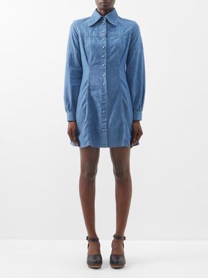 Bella Freud - Organic Cotton-chambray Mini Dress - Womens - Blue