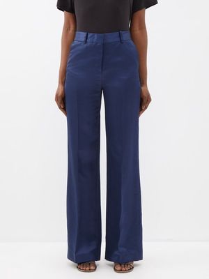 Bella Freud - Slim Kim Satin Wide-leg Trousers - Womens - Dark Blue