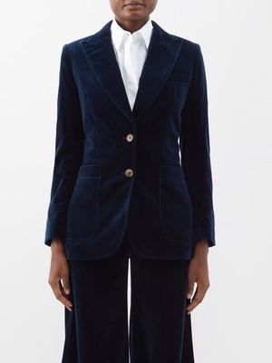 Bella Freud - St. James Peak-lapel Velvet Suit Jacket - Womens - Dark Blue