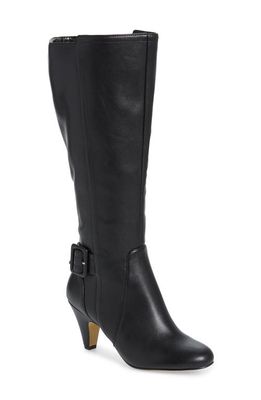 Bella Vita Troy Knee High Buckle Boot in Black Faux Leather
