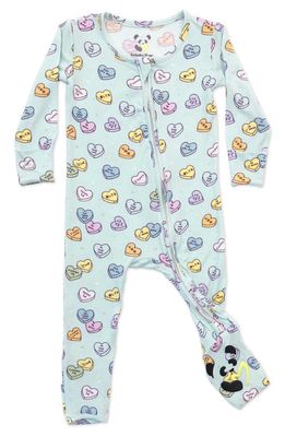 Bellabu Bear Candy Hearts Fitted One-Piece Convertible Footie Pajamas in Blue
