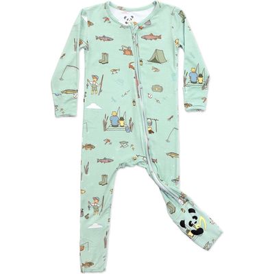 Bellabu Bear Gone Fishing Convertible Footie Pajamas in Teal Green 