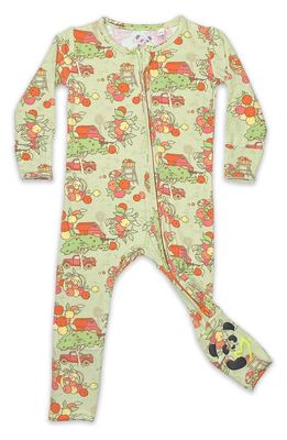 Bellabu Bear Kids' Apple Orchard Fitted One-Piece Convertible Pajamas in Green