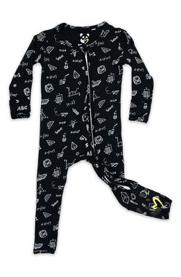 Bellabu Bear Kids' Back To School Fitted One-Piece Convertible Pajamas in Black