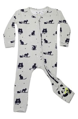 Bellabu Bear Kids' Black Cat Convertible Footie Fitted One-Piece Pajamas in Grey