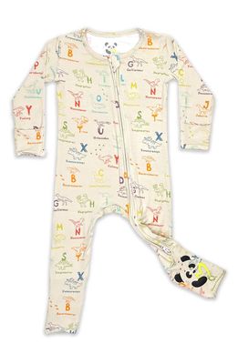 Bellabu Bear Kids' Dino ABC Fitted One-Piece Convertible Pajamas in Beige