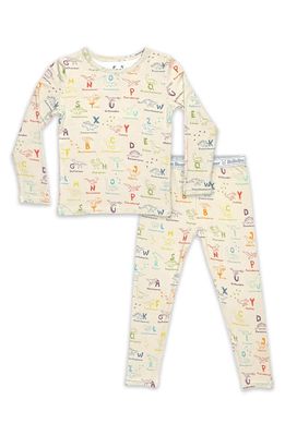 Bellabu Bear Kids' Dino ABCs Fitted Two-Piece Pajamas in Beige