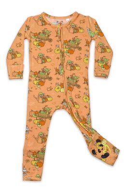 Bellabu Bear Kids' Pumpkin Fitted One-Piece Convertible Pajamas in Orange