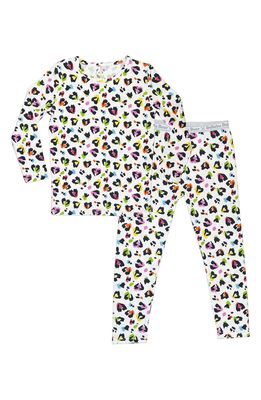 Bellabu Bear Kids' Rainbow Leopard Fitted Two-Piece Pajamas in Rainbow Leopard Print