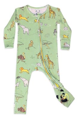 Bellabu Bear Kids' Savannah Fitted One-Piece Convertible Pajamas in Green