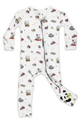 Bellabu Bear Kids' Sushi Lucky Cat Fitted One-Piece Convertible Pajamas in White