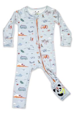 Bellabu Bear Kids' Vintage Surf Fitted One-Piece Convertible Pajamas in Blue
