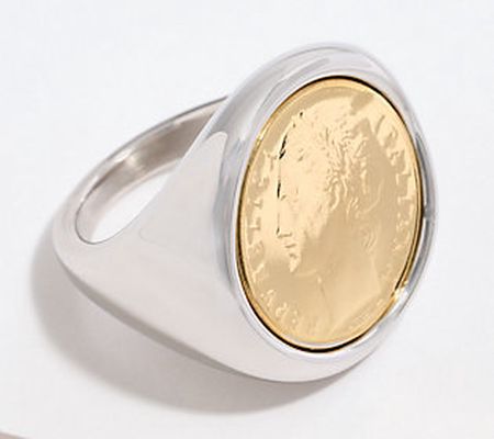 BellaOro 100 Lire Coin Ring, 14K Gold Over Resin