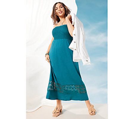 Belle Beach by Kim Gravel Reg Smocked Cover-Up Maxi Dress