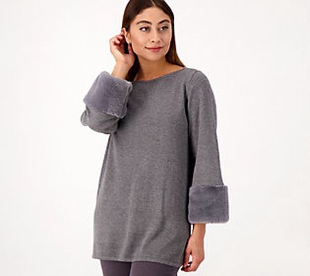 Belle by Kim Gravel 3/4-Sleeve Sweater with Faux Fur Cuffs
