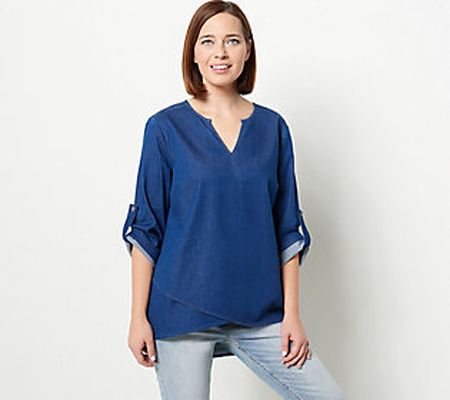 Belle by Kim Gravel Asymmetric Hem Denim Shirt