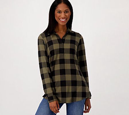 Belle by Kim Gravel Brushed Knit Buffalo Plaid Tunic Top