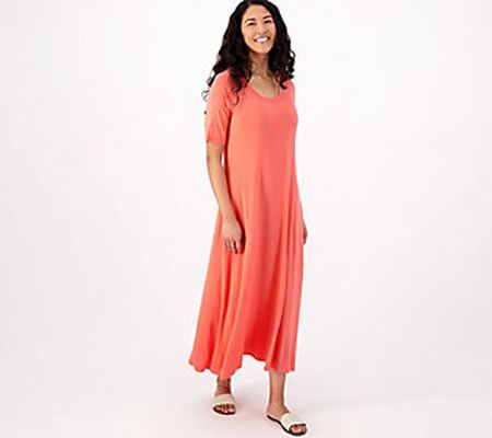 Belle by Kim Gravel Elbow Sleeve Solid Swing Maxi Dress