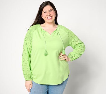 Belle by Kim Gravel Eyelet Everything Mixed Media Top