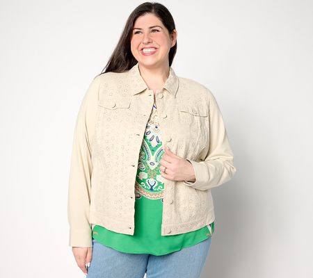 Belle by Kim Gravel Eyelet Jacket with Knit Back and Sleeve