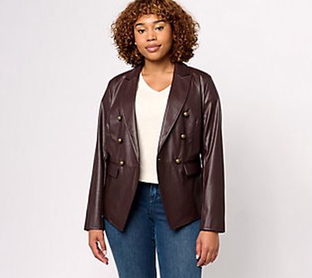 Belle by Kim Gravel Faux Leather Military Blazer