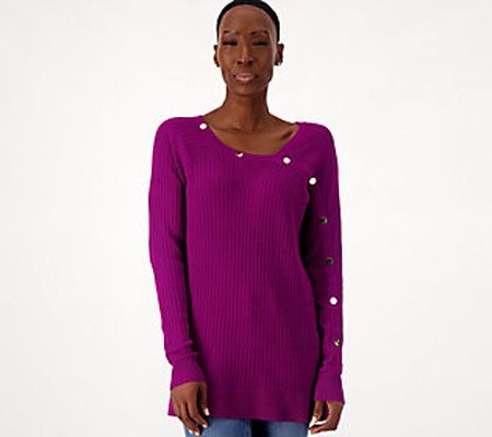 Belle by Kim Gravel Feather Knit Asymmetrical Ribbed Sweater