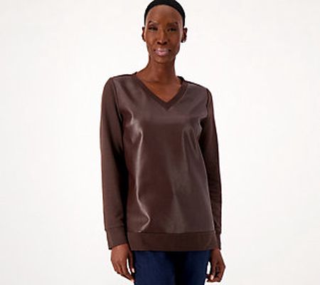 Belle by Kim Gravel French Terry and Faux Leather Top
