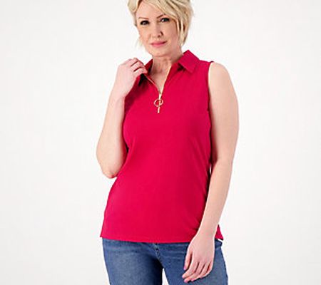 Belle by Kim Gravel Knit Zip Front Tank with Circle Pull