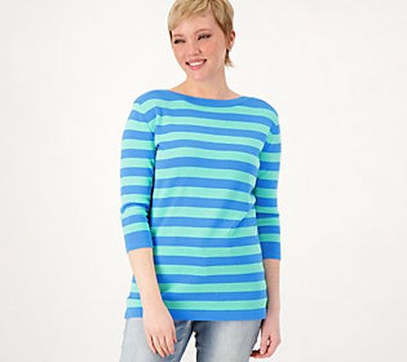 Belle by Kim Gravel Nautical Striped 3/4 Sleeve Sweater