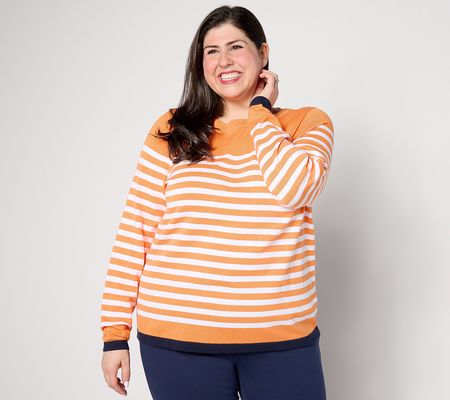 Belle by Kim Gravel Nautical Striped Sweater with Pop Hem