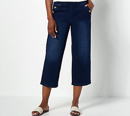 Belle by Kim Gravel Reg Denim TripleLuxe Wide Leg Cropped Pnt