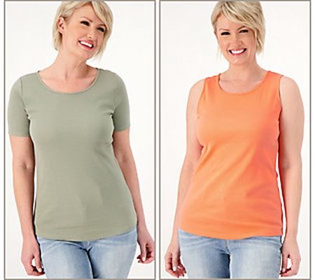Belle by Kim Gravel Set of 2 Ribbed Knit Scoop Neck Tank & Tee