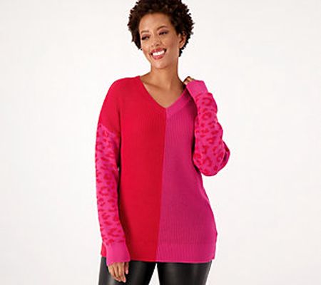 Belle by Kim Gravel Shaker Knit Color Block Sweater