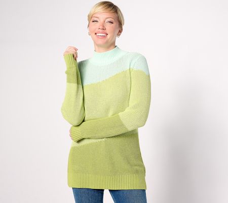 Belle by Kim Gravel Shaker Knit Diagonal Color Block Sweater