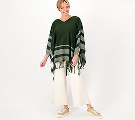 Belle by Kim Gravel Soft Flannel Poncho with Fringe