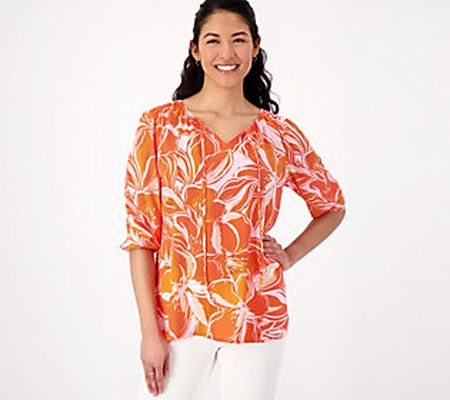 Belle by Kim Gravel Tropical Pop Balloon 3/4 Sleeve Blouse