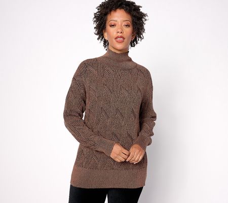 Belle by Kim Gravel Twisted Cable Mock Neck Sweater
