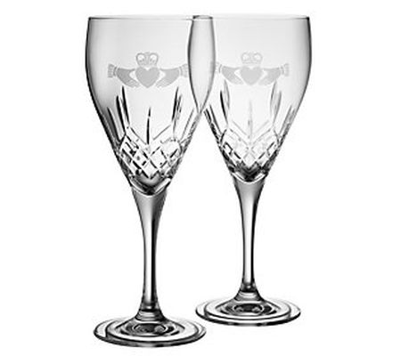 Belleek Pottery Claddagh Red Wine Glass Pair