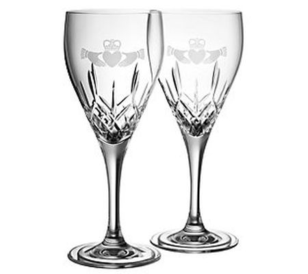 Belleek Pottery Claddagh White Wine Glass Pair