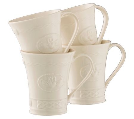 Belleek Pottery Set of 4 Claddagh Mugs