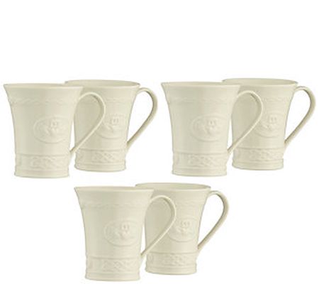 Belleek Pottery Set of 6 Claddagh Mugs with Gif t Box