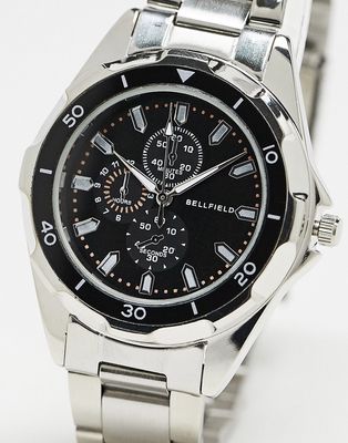 Bellfield chunky bracelet watch in silver with black dial-Multi